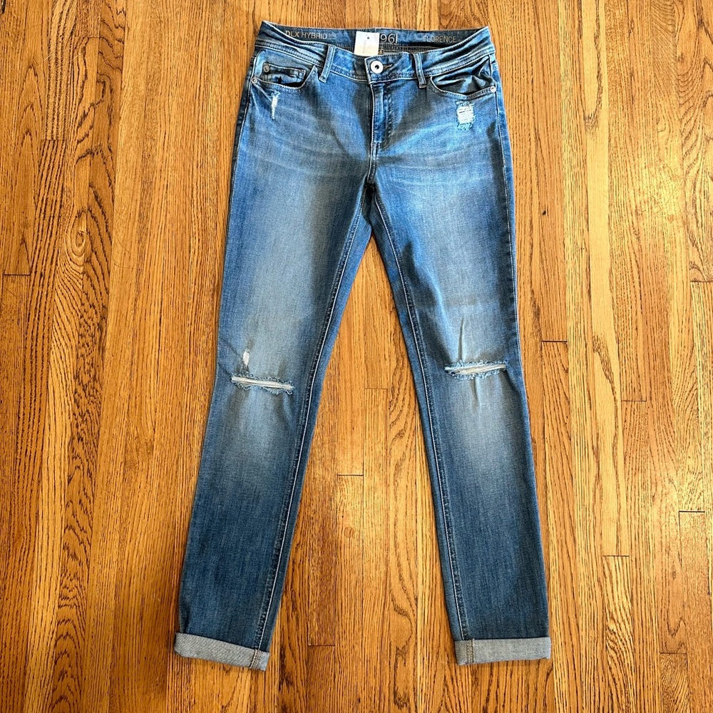 DL1961 Florence Instasculpt Cropped Distressed Jeans Cuffed Hem Women Sz 28